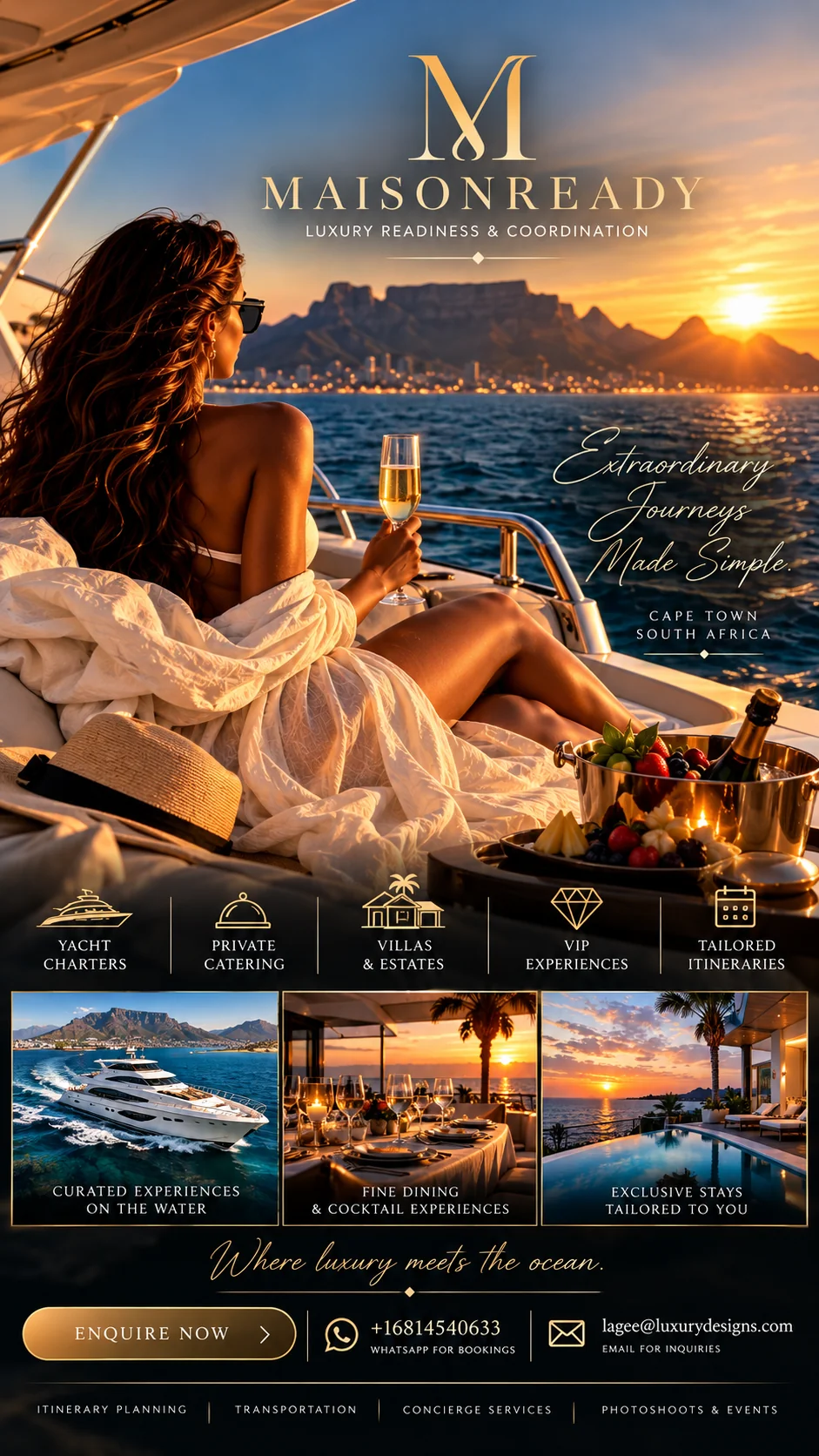 Portrait of an elegant woman in refined coastal luxury surroundings